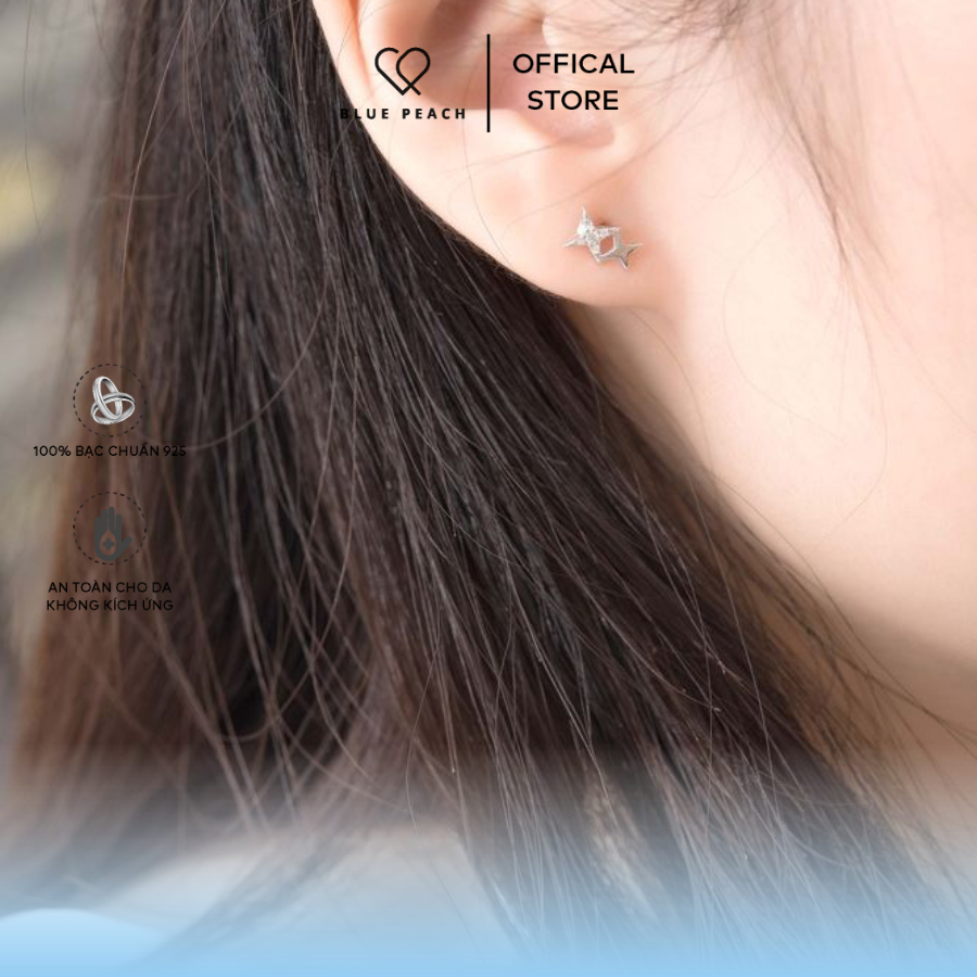 Khuyên Tai Bạc Blue Peach Sterling WG KT215