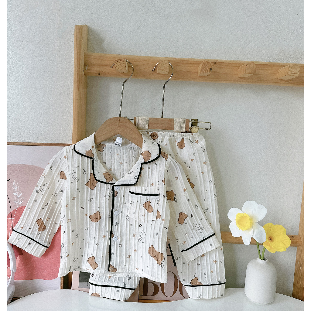 Bộ Pijama cho bé , Set bộ đồ ngủ Pijama dài tay đũi gân thu đông cho bé