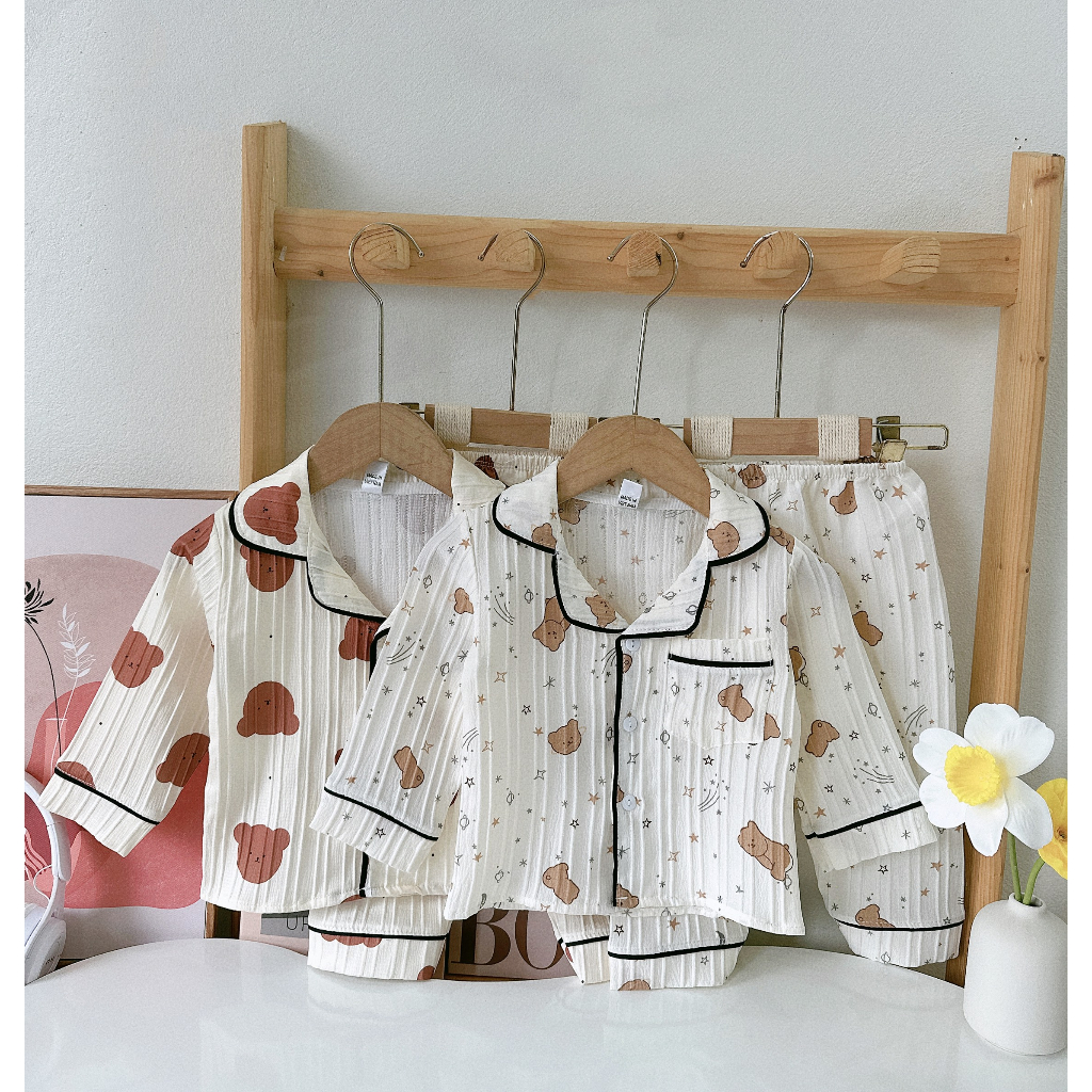 Bộ Pijama cho bé , Set bộ đồ ngủ Pijama dài tay đũi gân thu đông cho bé