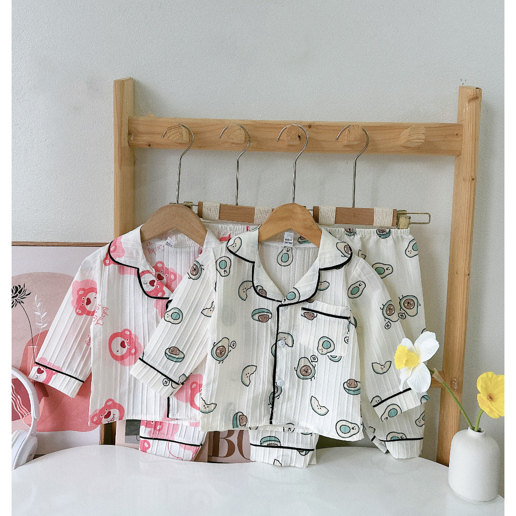 Bộ Pijama cho bé , Set bộ đồ ngủ Pijama dài tay đũi gân thu đông cho bé
