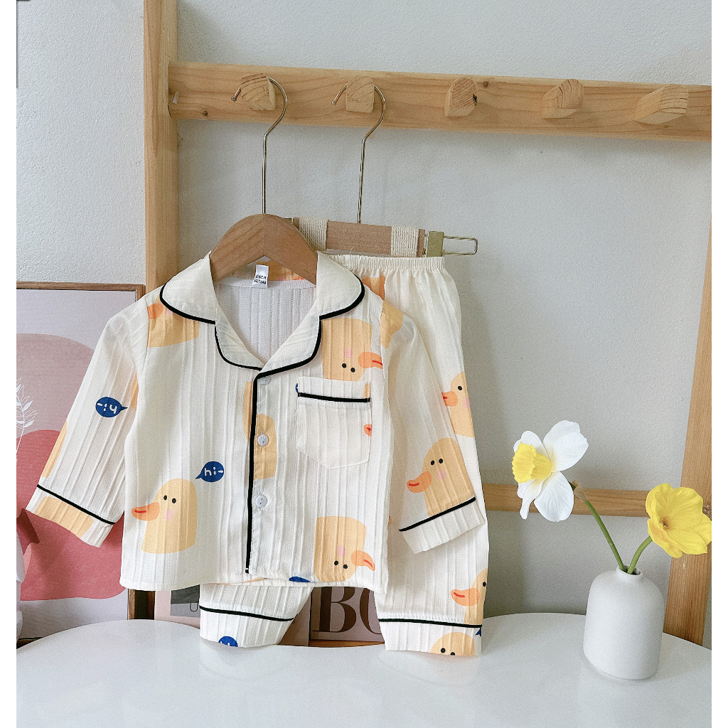 Bộ Pijama cho bé , Set bộ đồ ngủ Pijama dài tay đũi gân thu đông cho bé