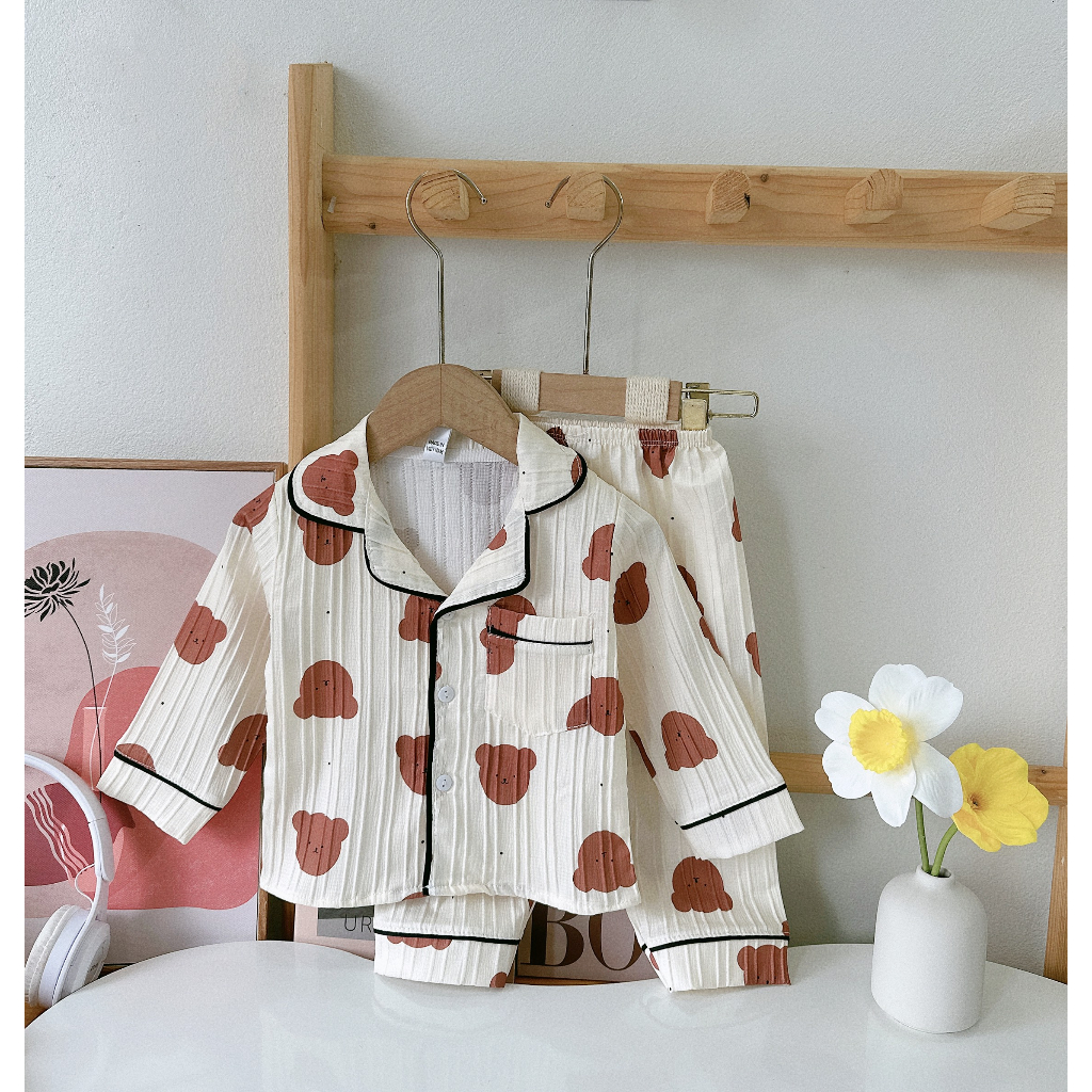 Bộ Pijama cho bé , Set bộ đồ ngủ Pijama dài tay đũi gân thu đông cho bé