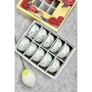 Bộ 10 bát ăn cơm vẽ đào xanh.Hàng gốm sứ Bát Tràng.