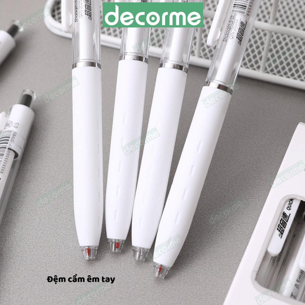 Bút gel bấm khô nhanh Shaoqin 0.5mm Decorme mực đen có thể thay ngòi 11cm bút viết học sinh