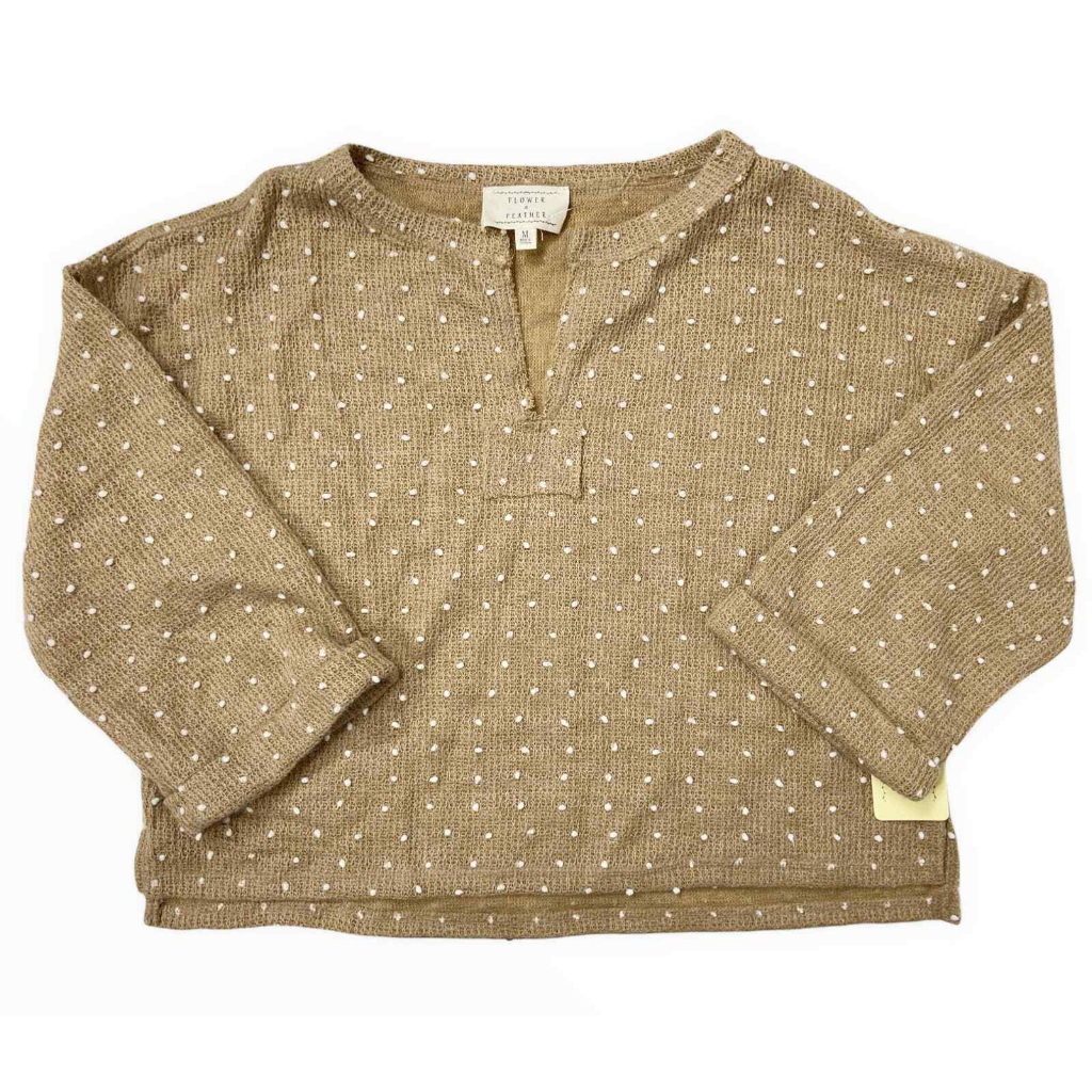 Áo len nữ lông vũ đan len dài tay, áo thu đông chấm bi tay chuông