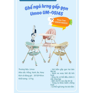 Ghế ăn cao cấp gấp gọn Umoo có ngã lưng