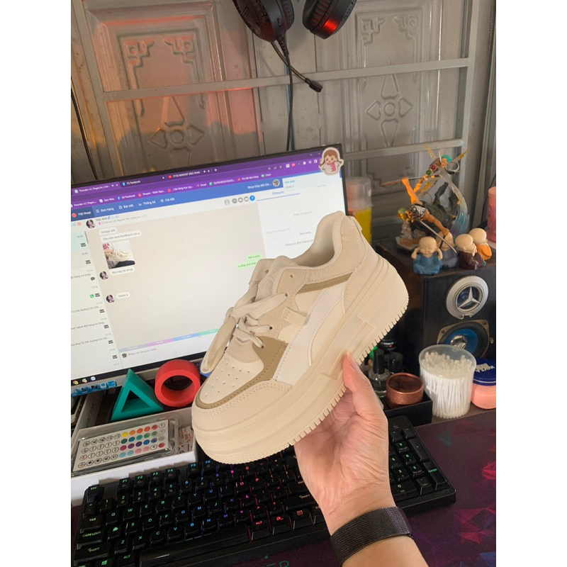 GIÀY THỂ THAO PHỐI MÀU Viền Đen Kem Kèm Ảnh Thật