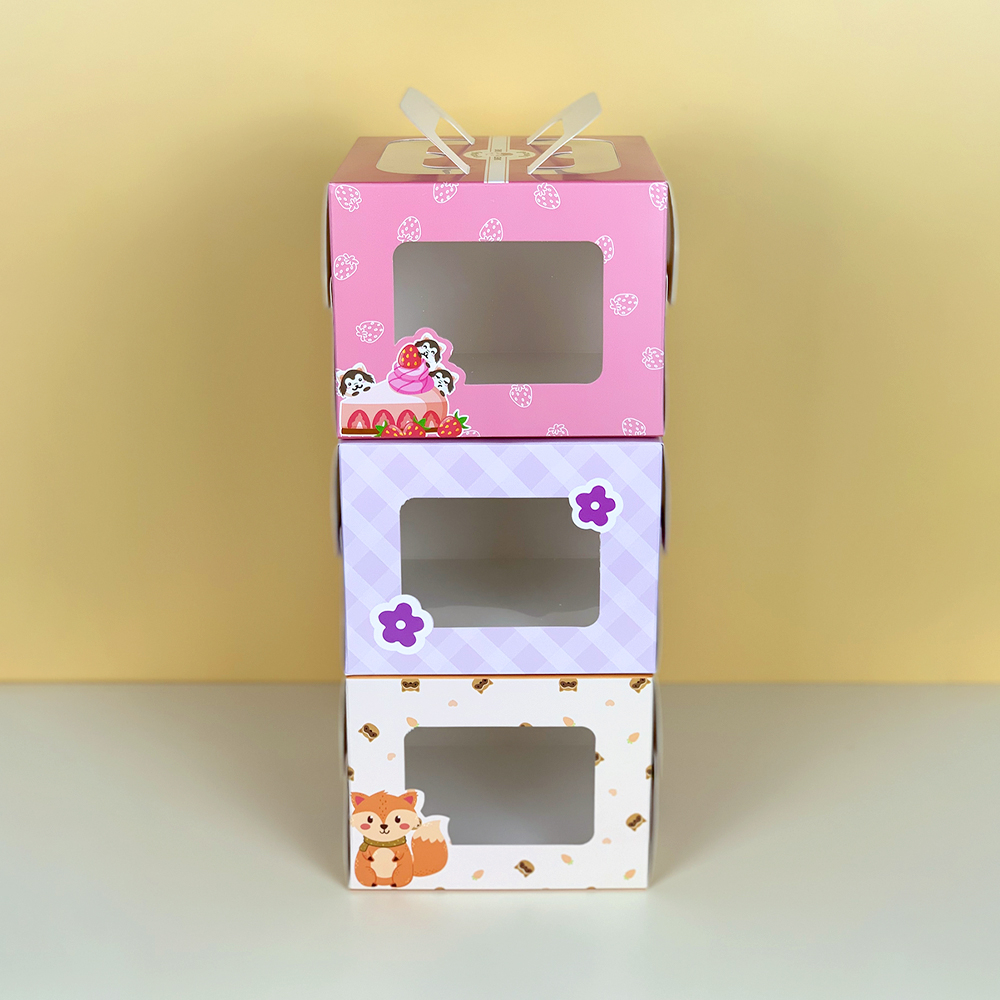 Hộp Đựng Bánh Sinh Nhật Bento Mini Có Quai Xách, Size 16x16x13cm , Mica Trong Suốt Chống Bụi, An Toàn Thực Phẩm