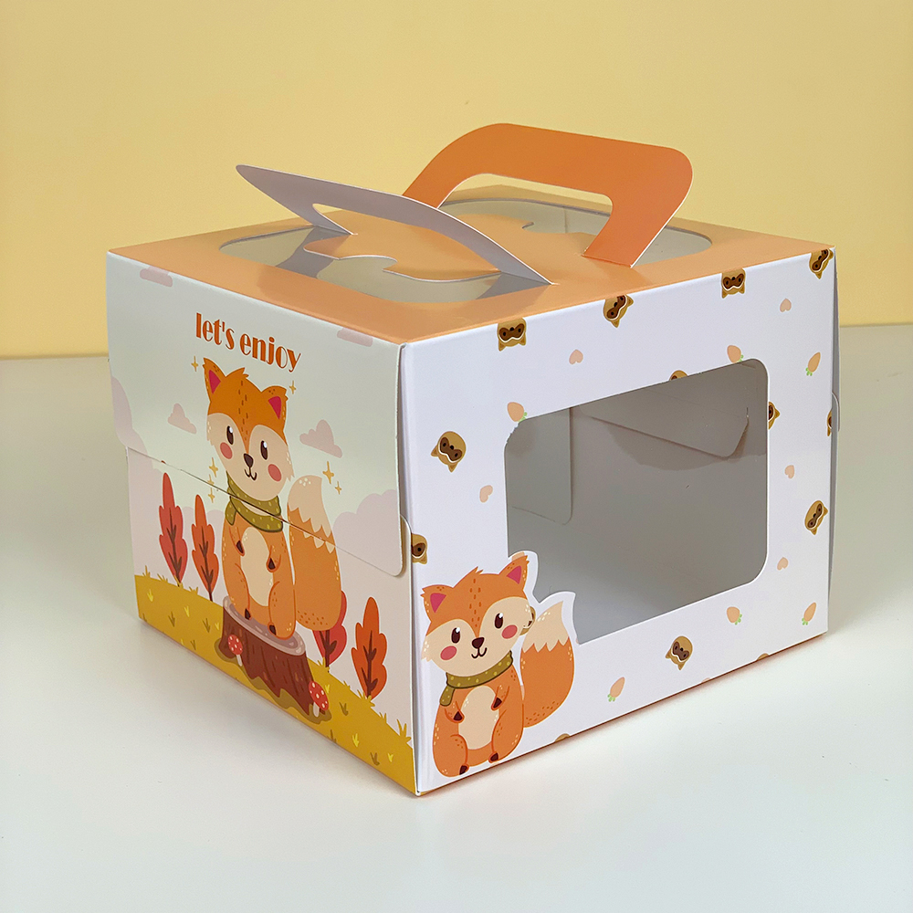 Hộp Đựng Bánh Sinh Nhật Bento Mini Có Quai Xách, Size 16x16x13cm , Mica Trong Suốt Chống Bụi, An Toàn Thực Phẩm