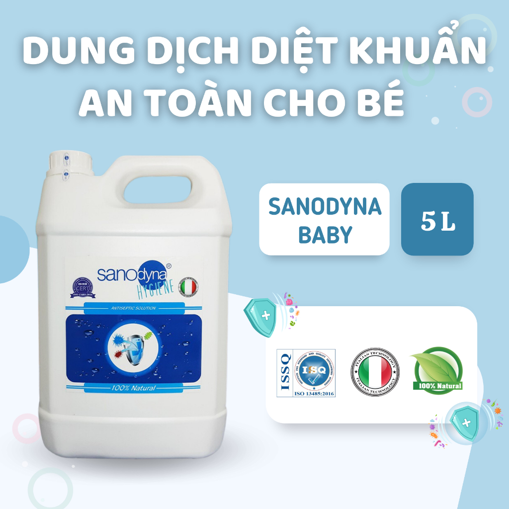 Dung dịch khử khuẩn cho bé, khử mùi cho đồ chơi, tiệt trùng bình sữa, ti giả công nghệ Italia - Sanodyna Baby H5L