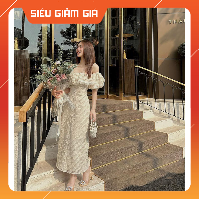 Đầm Ren Hở Vai Dáng Xuông Dài Ôm Body Phong Cách Tiểu Thư Dự Tiệc V5026 - Teen888