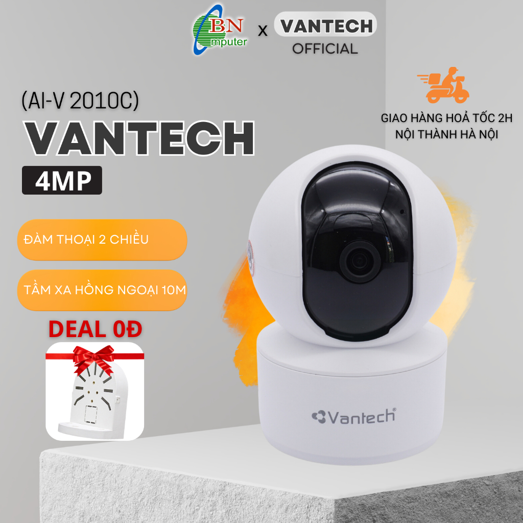 Camera Wifi Vantech AI-V 2010C 4.0MP chuẩn nén H.265, bảo hành 24 thán