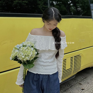  Áo trễ vai tay dài - áo trễ vai tay bèo vải thun xốp by Basicroom 