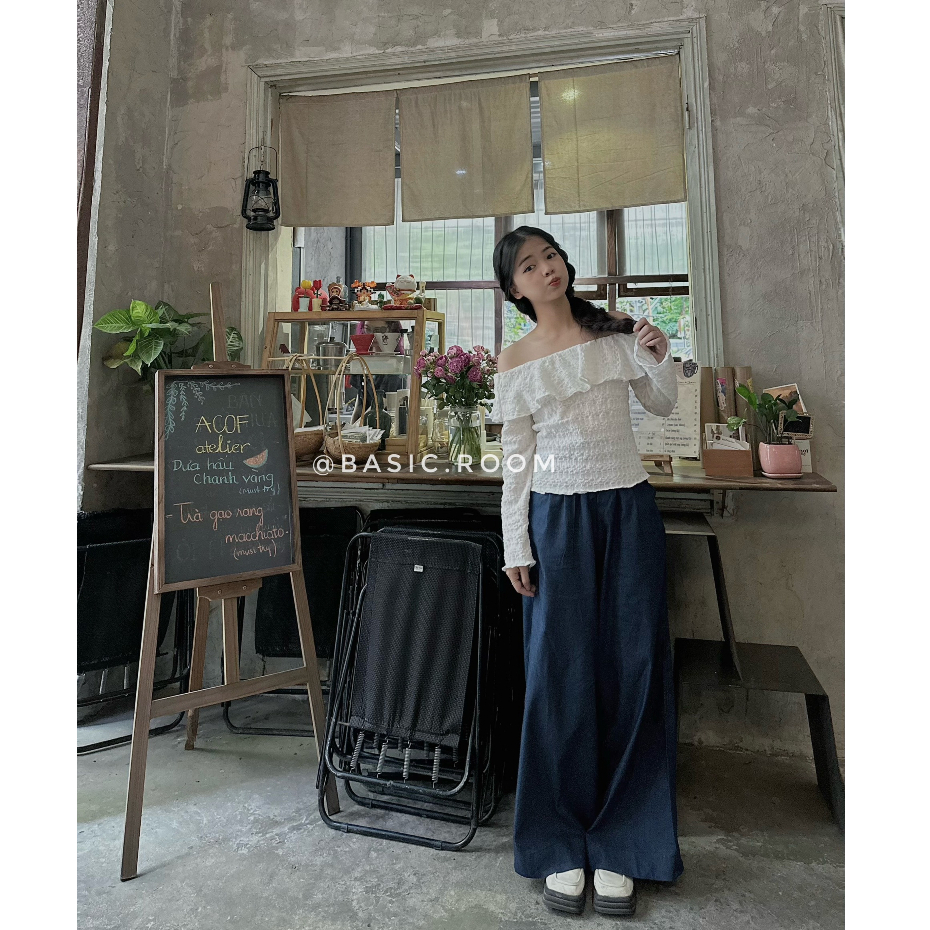 Áo trễ vai tay dài - áo trễ vai tay bèo vải thun xốp by Basicroom