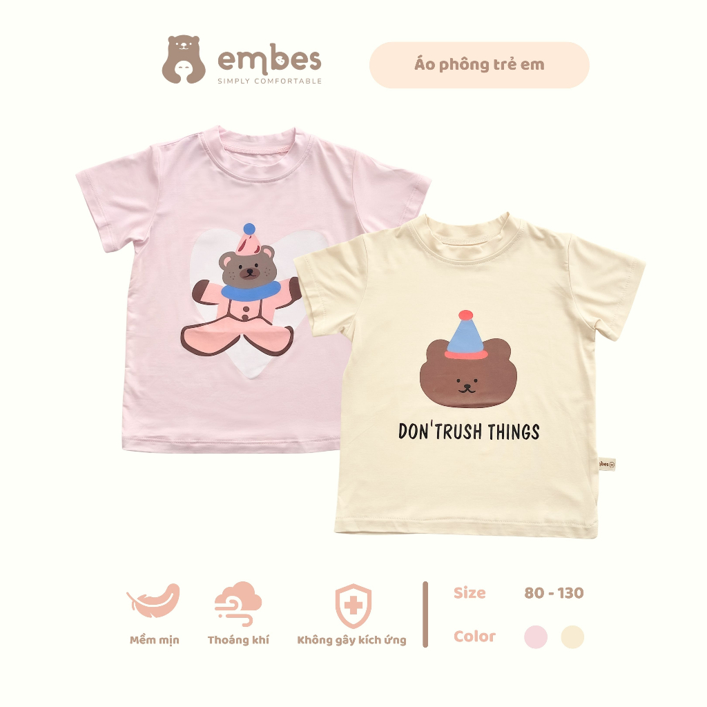 Áo phông trẻ em, áo thun cho bé gái cotton mềm mịn Embes 9 - 21kg