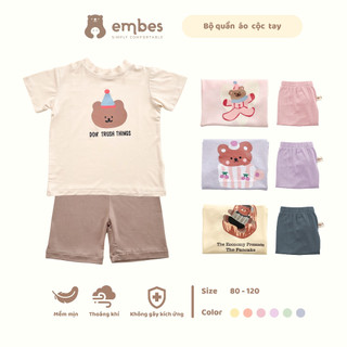 Bộ quần áo cộc tay Embes cho bé trai và bé gái, chất liệu rayon cho bé từ 9kg đến 21kg