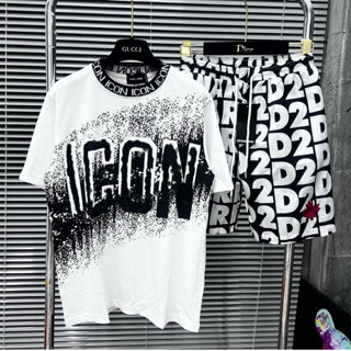 Bộ Quần Áo Thun Nam Nữ icon Cổ Tròn Ngắn Tay, Bộ Quần Áo dsq Mùa Hè họa tiết ICON vẩy sơn siêu đẹp 2023