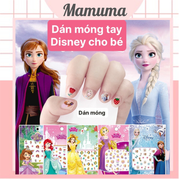 Set sticker dán móng tay nail sticker 3D nổi hoạ tiết công chúa hoạt hình Disney đáng yêu cho bé gái Frozen Elsa Ariel