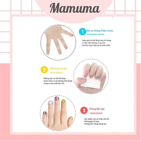 Set sticker dán móng tay nail sticker 3D nổi hoạ tiết công chúa hoạt hình Disney đáng yêu cho bé gái Frozen Elsa Ariel