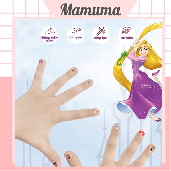 Set sticker dán móng tay nail sticker 3D nổi hoạ tiết công chúa hoạt hình Disney đáng yêu cho bé gái Frozen Elsa Ariel