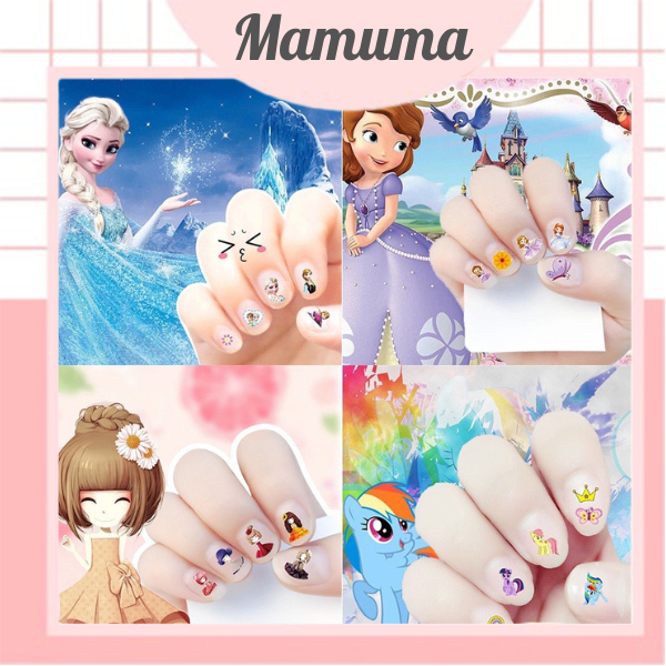 Set sticker dán móng tay nail sticker 3D nổi hoạ tiết công chúa hoạt hình Disney đáng yêu cho bé gái Frozen Elsa Ariel
