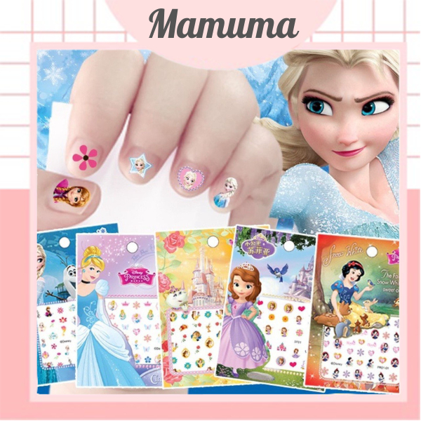 Set sticker dán móng tay nail sticker 3D nổi hoạ tiết công chúa hoạt hình Disney đáng yêu cho bé gái Frozen Elsa Ariel