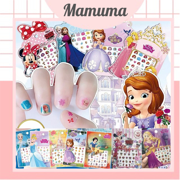 Set sticker dán móng tay nail sticker 3D nổi hoạ tiết công chúa hoạt hình Disney đáng yêu cho bé gái Frozen Elsa Ariel