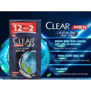 Dầu gội Clear Men bạc hà dây 12+2 gói