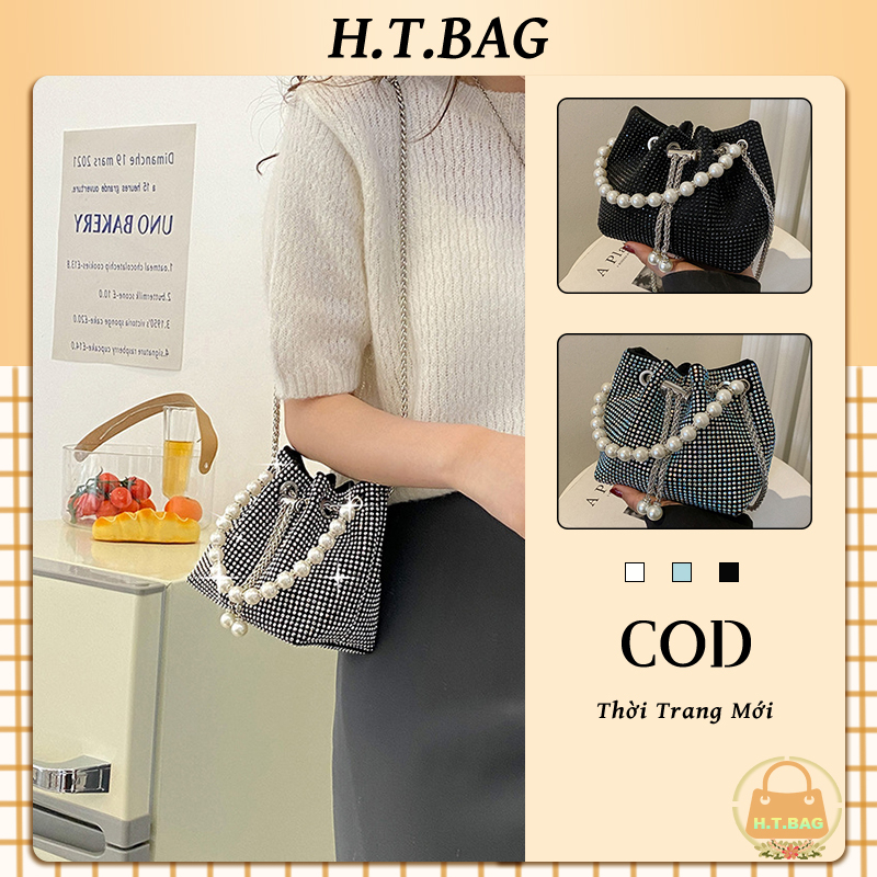 Túi xách nữ đi tiệc mini túi đính đá sang chảnh xích ngọc trai thời trang Dây Xích cho rút quai Món quà sinh nhật