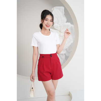 Quần sooc nữ NS09 2 cúc lệch màu đỏ chất Tuypsi Loza LQ303209DO