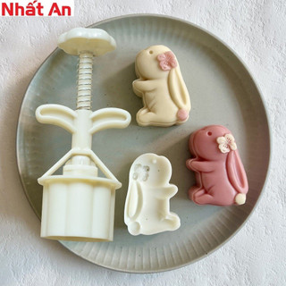 Khuôn trung thu 1 mặt Thỏ cài hoa 75gr