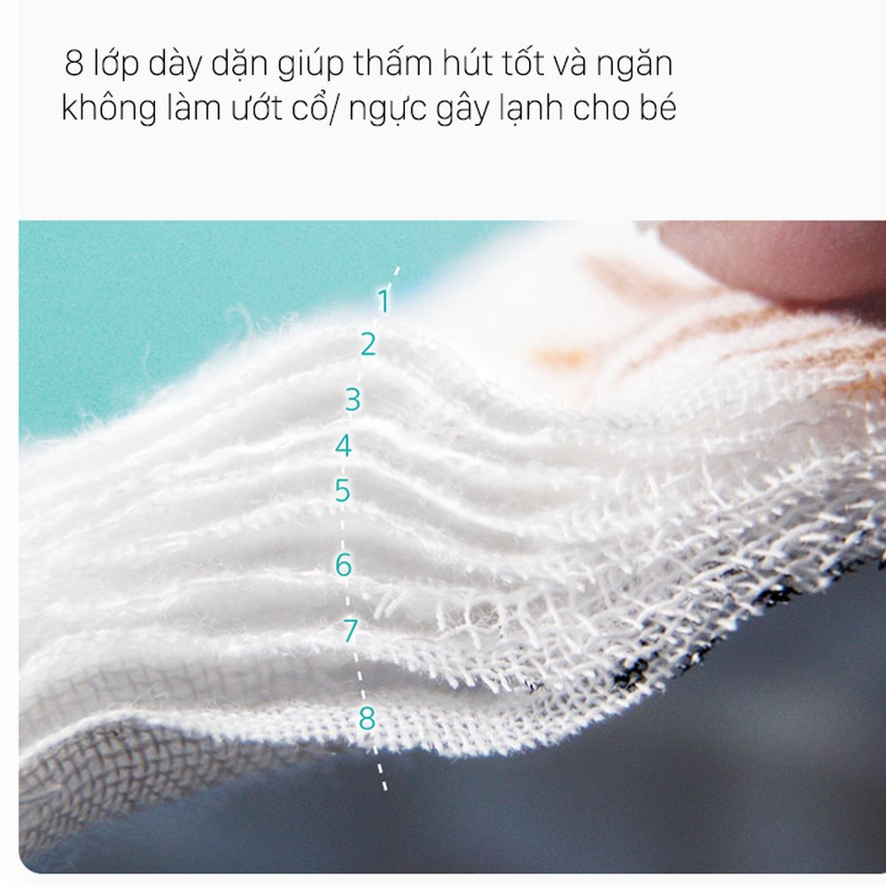 Yếm cho bé hình tam giác với 8 lớp vải xô siêu thấm và mềm mại có cúc bấm