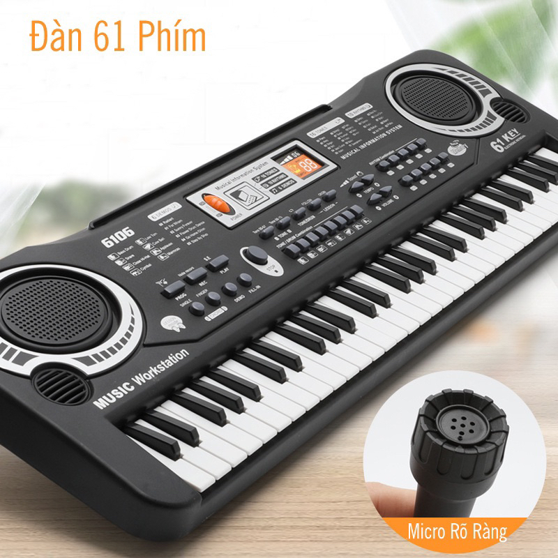 Đàn Piano điện tử Keyboard 61 Phím kèm Mic+ dây cắm cho bé - Đàn Piano cho bé