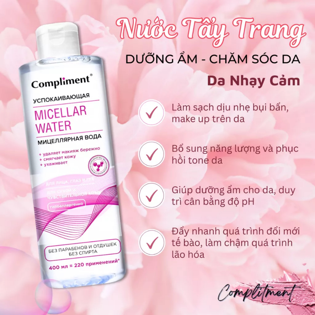 Nước Tẩy Trang Compliment Sạch Sâu Dịu Nhẹ Phù Hợp Mọi Loại Da Micellar Water 400ml