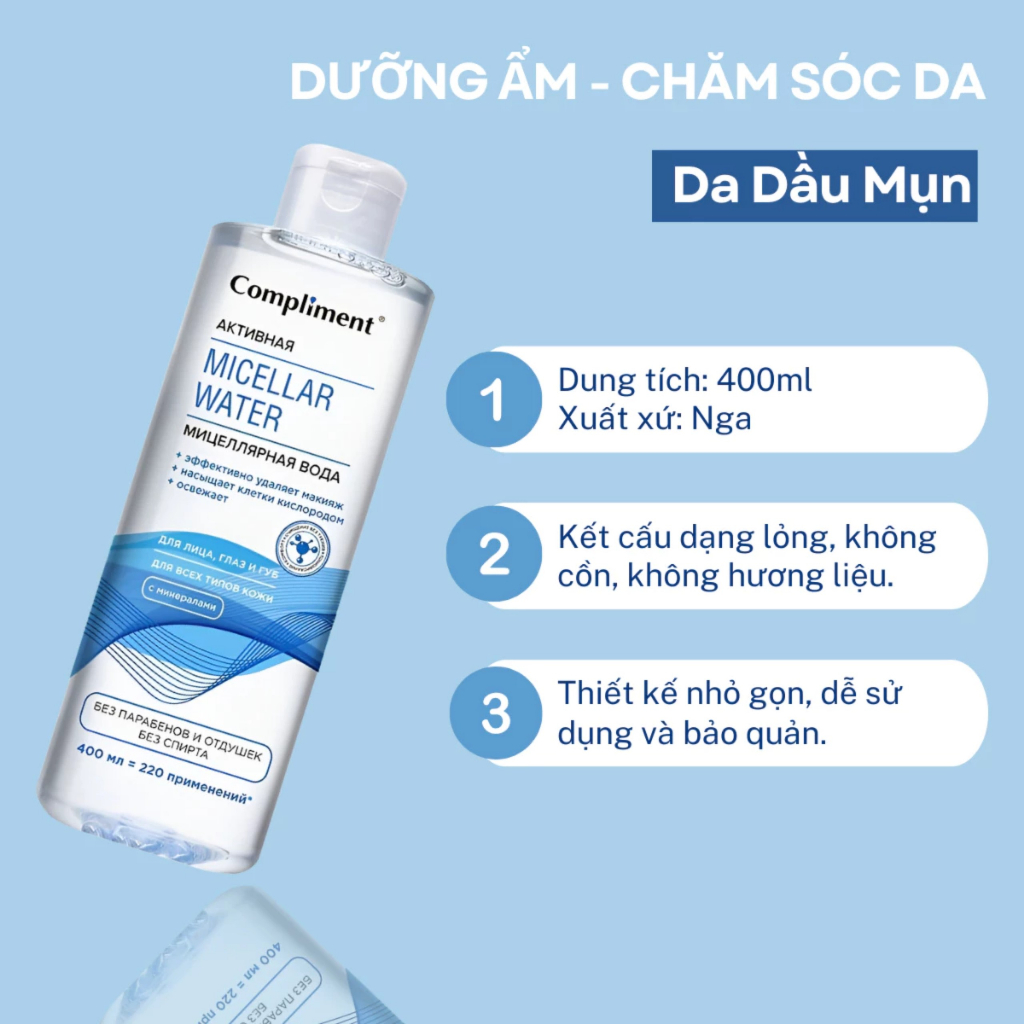 Nước Tẩy Trang Compliment Sạch Sâu Dịu Nhẹ Phù Hợp Mọi Loại Da Micellar Water 400ml
