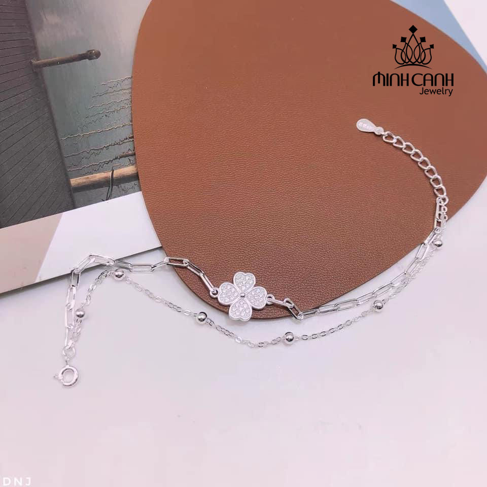 Lắc Tay Cỏ 4 Lá May Mắn Dây Kép Bạc 925 - Minh Canh Jewelry