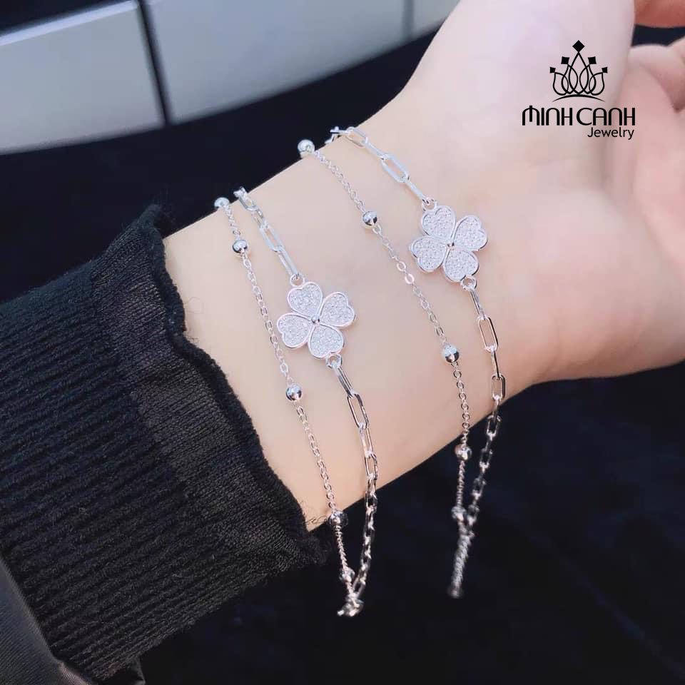 Lắc Tay Cỏ 4 Lá May Mắn Dây Kép Bạc 925 - Minh Canh Jewelry