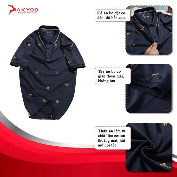 Áo Polo Xanh Họa Tiết, Áo Polo Cotton Big size AKYOO 80-140kg - PL XANH HT A1