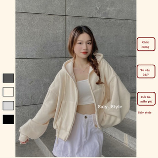 Áo khoác nỉ hoodie SALY dáng ngắn có mũ kéo khoá Aokhoacni003_P6K9