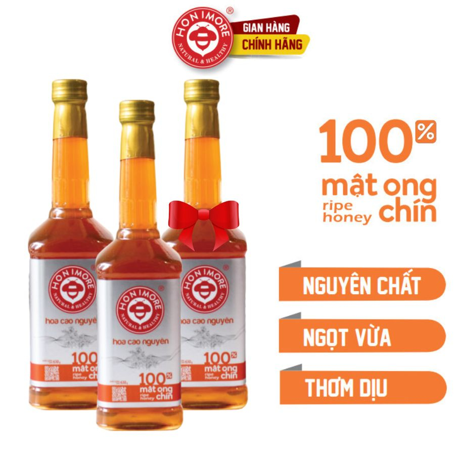 Set 2 chai + tặng 1 chai cùng loại: Mật ong nguyên chất Hoa Cao Nguyên Honimore 630g - 100% mật ong rừng