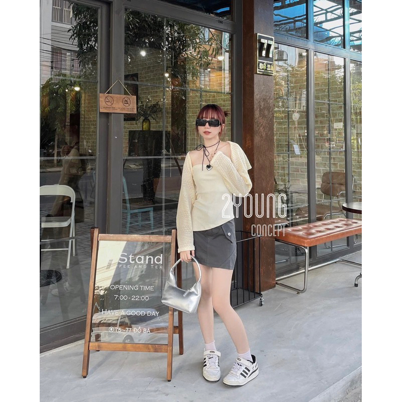 Set Áo Khoác Cardigan + Áo Quây Ôm Trong  Vạt Lệch Xẻ Thời Trang Phong Cách