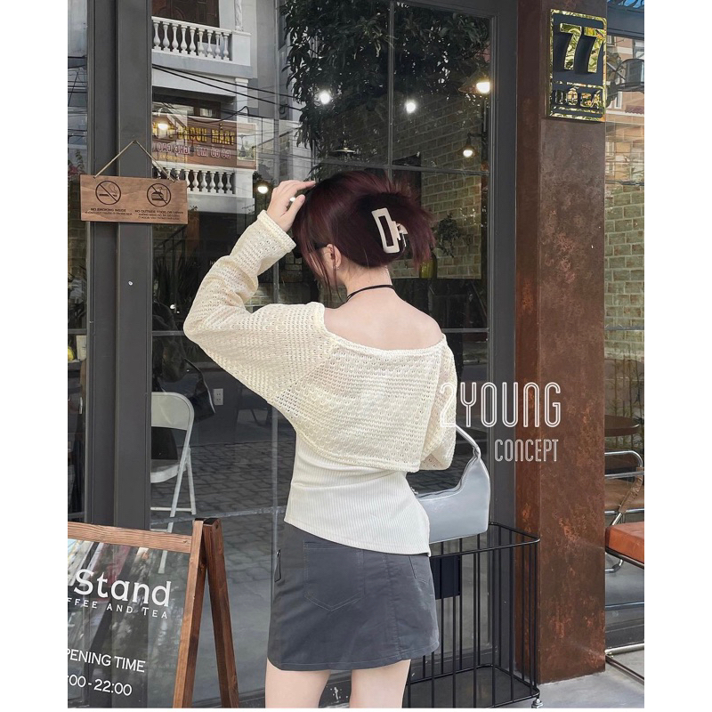 Set Áo Khoác Cardigan + Áo Quây Ôm Trong  Vạt Lệch Xẻ Thời Trang Phong Cách