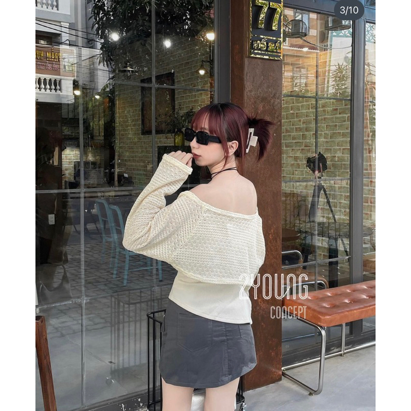 Set Áo Khoác Cardigan + Áo Quây Ôm Trong  Vạt Lệch Xẻ Thời Trang Phong Cách