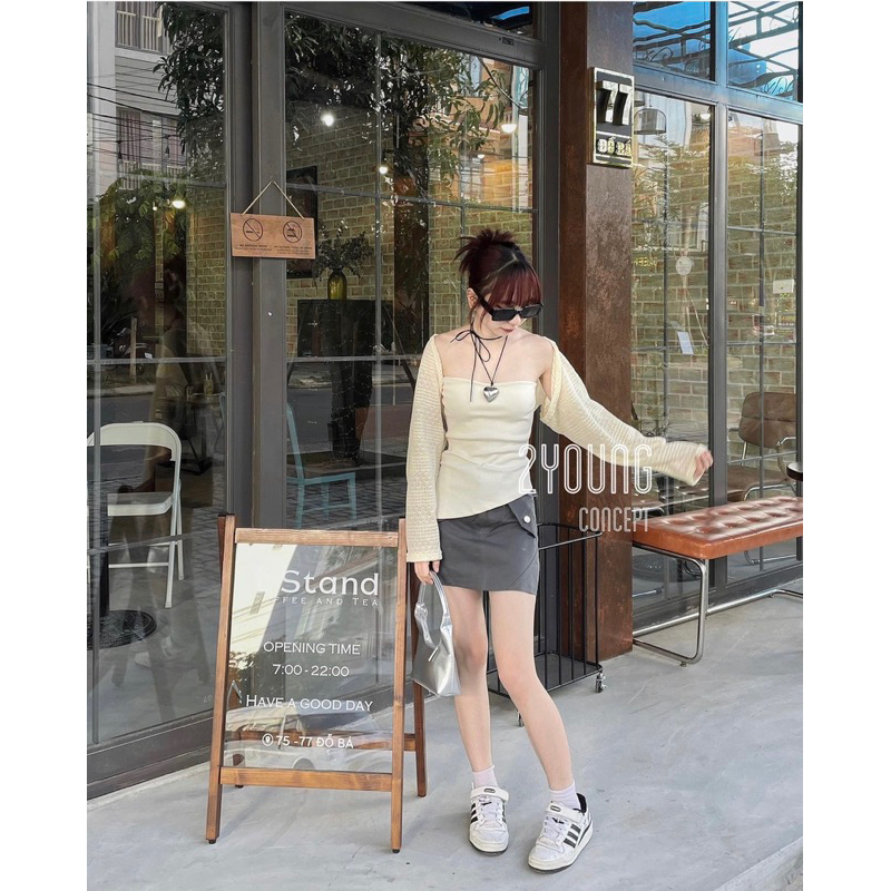 Set Áo Khoác Cardigan + Áo Quây Ôm Trong  Vạt Lệch Xẻ Thời Trang Phong Cách