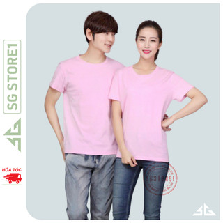 Áo thun trơn nam nữ phông unisex basic cổ tròn tay ngắn màu hồng phấn thun mềm mịn ATTHN | SGSTORE1