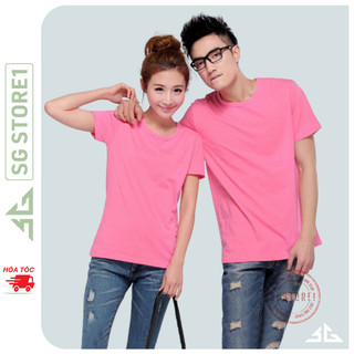 Áo thun trơn nam nữ phông unisex basic tshirt tay ngắn cổ tròn màu hồng dâu thun mềm mịn | SGSTORE1