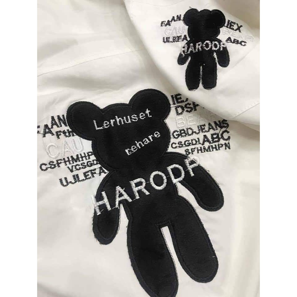 Áo sơ mi gấu in túi ngực in lưng - Áo sơ mi trắng dài tay TONGKHOSI