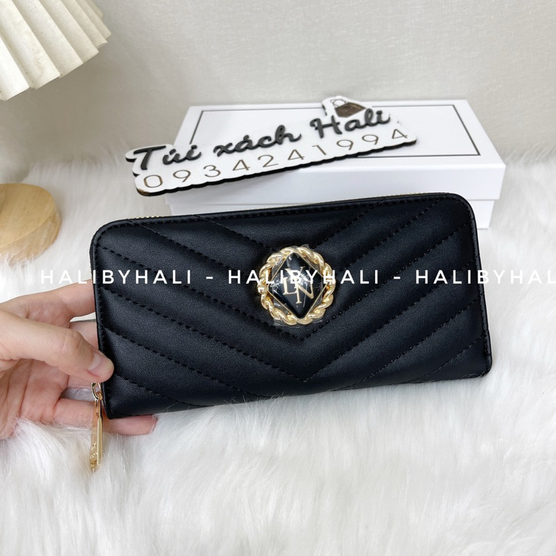 Ví lyn dáng dài da trám sang chảnh logo xoắn lạ mắt nhiều ngăn để thẻ