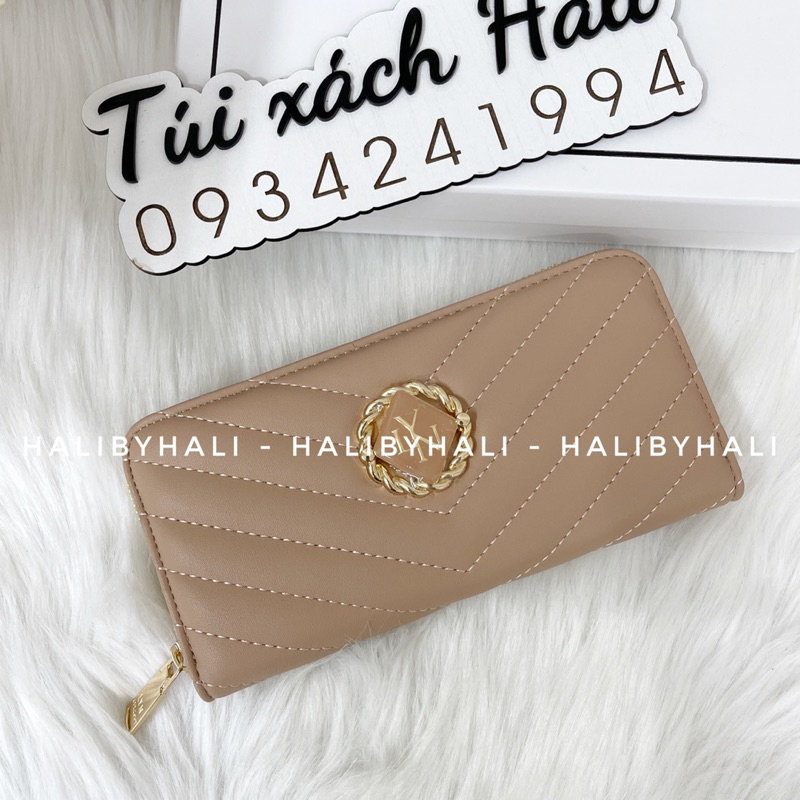 Ví lyn dáng dài da trám sang chảnh logo xoắn lạ mắt nhiều ngăn để thẻ
