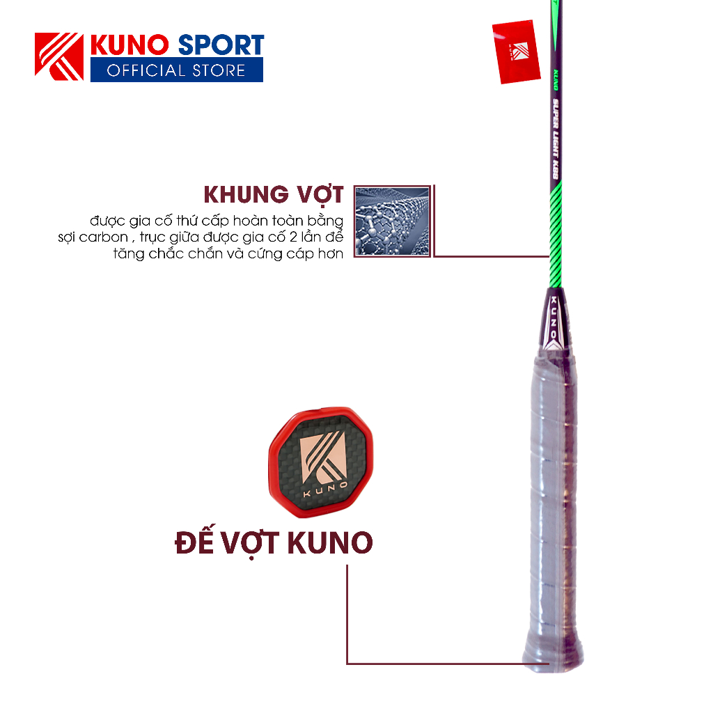 Combo 2 Vợt Cầu Lông 6U Kuno Super Light K88, Công Thủ Toàn Diện, Căng Sẵn 10kg